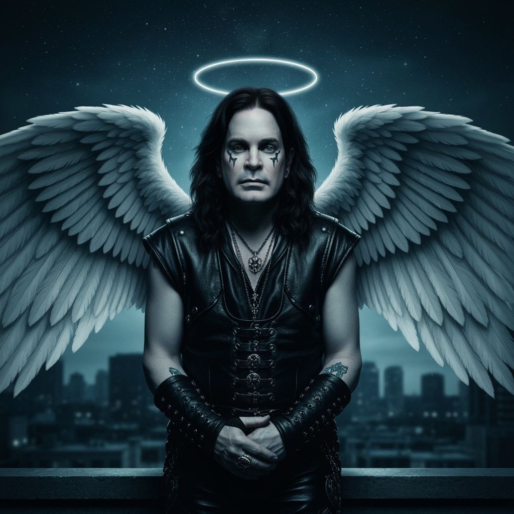 Ozzy Osbourne with Angel Wings in Cinematic Style