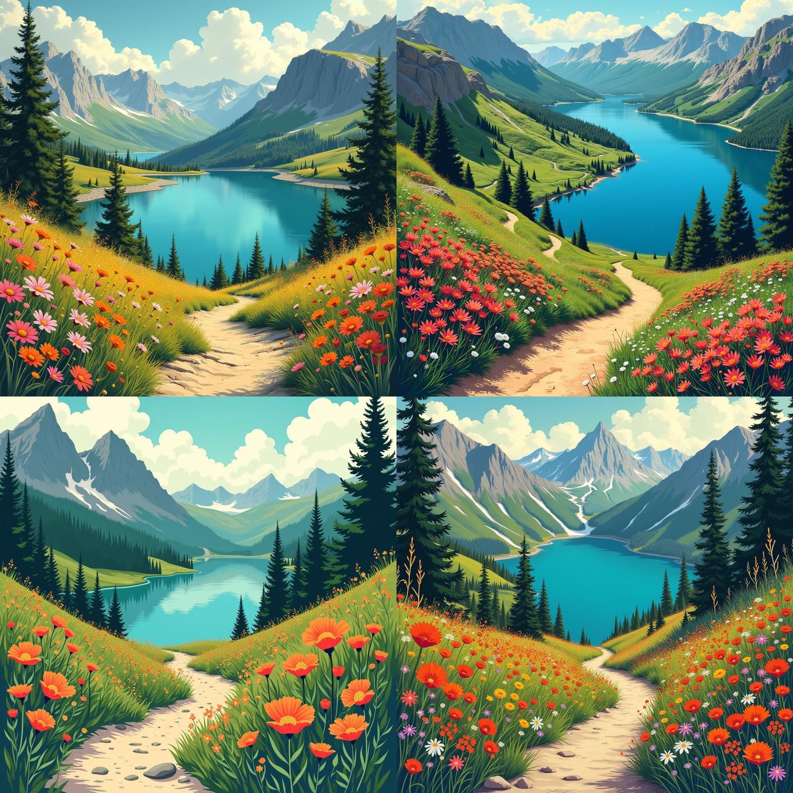 Alpine Lake Hiking Trail in Vintage Style