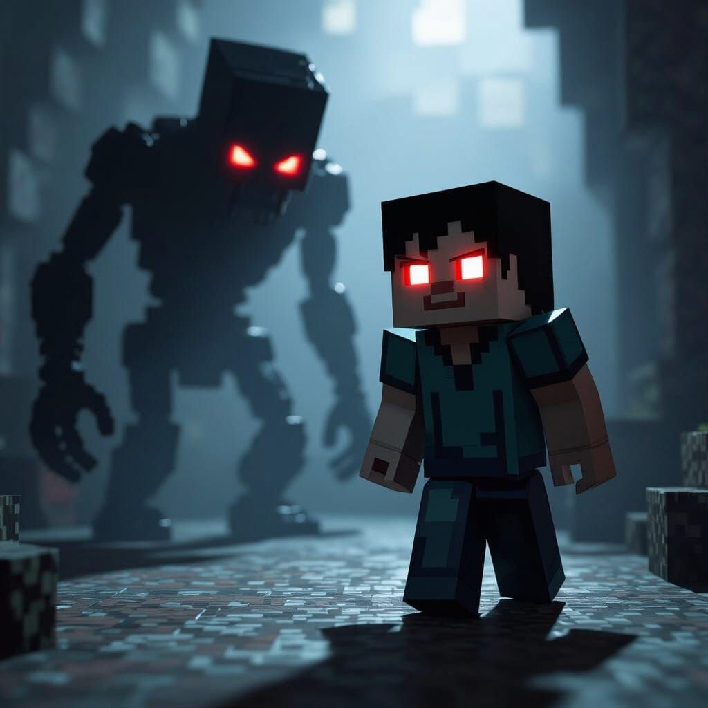 Minecraft Horror: Shadowy Figure in Junji Ito Style