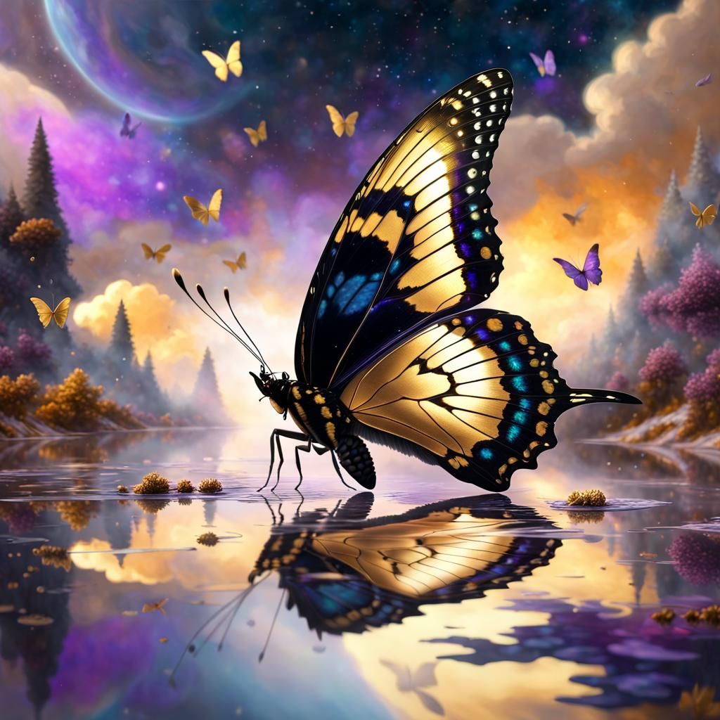Surreal Butterfly in Space, Detailed Digital Painting