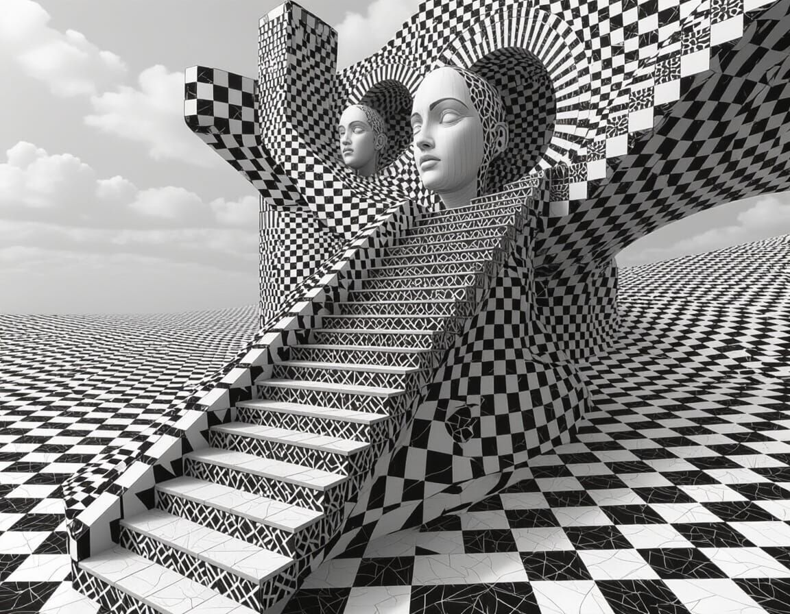Surreal Wirework Sculpture Inspired by Escher and Klimt