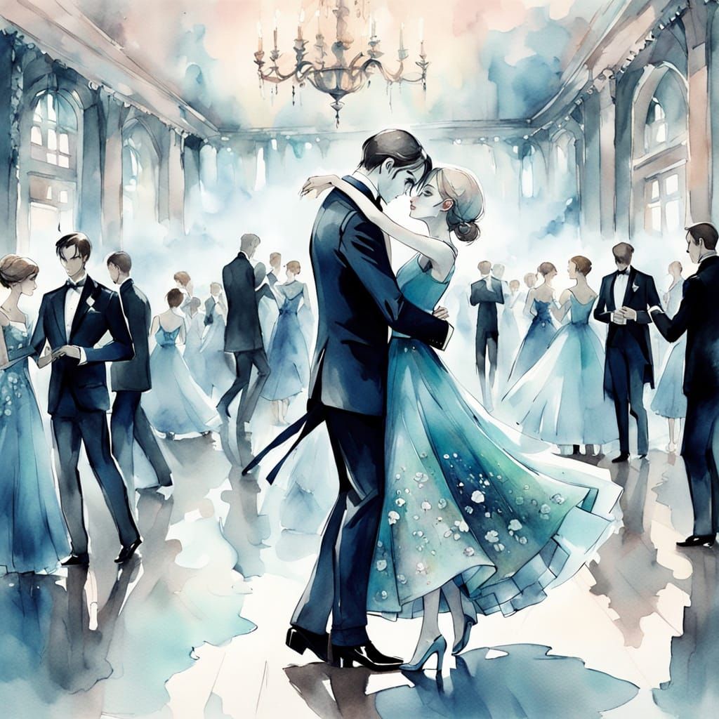 Melancholic Prom Dance in Watercolor Style