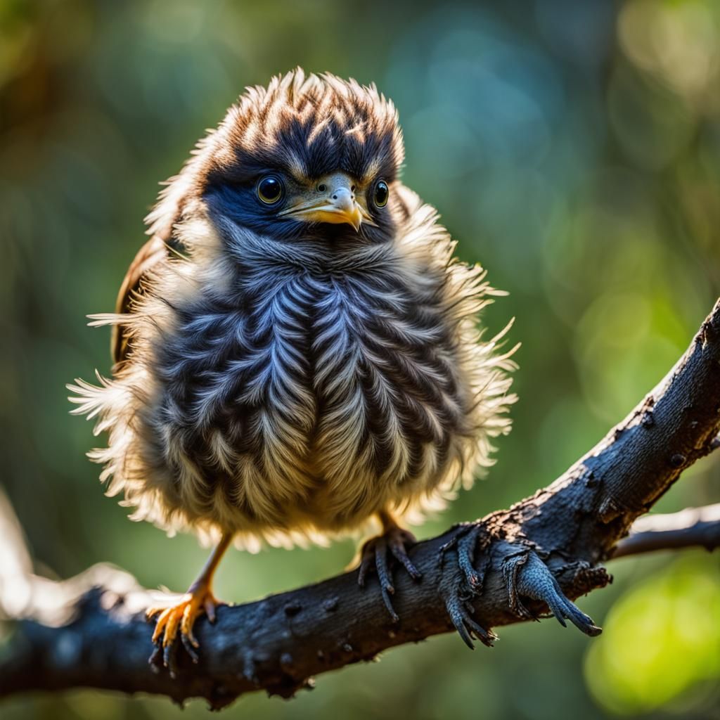 Vibrant Baby Bird Perched in Dappled Light