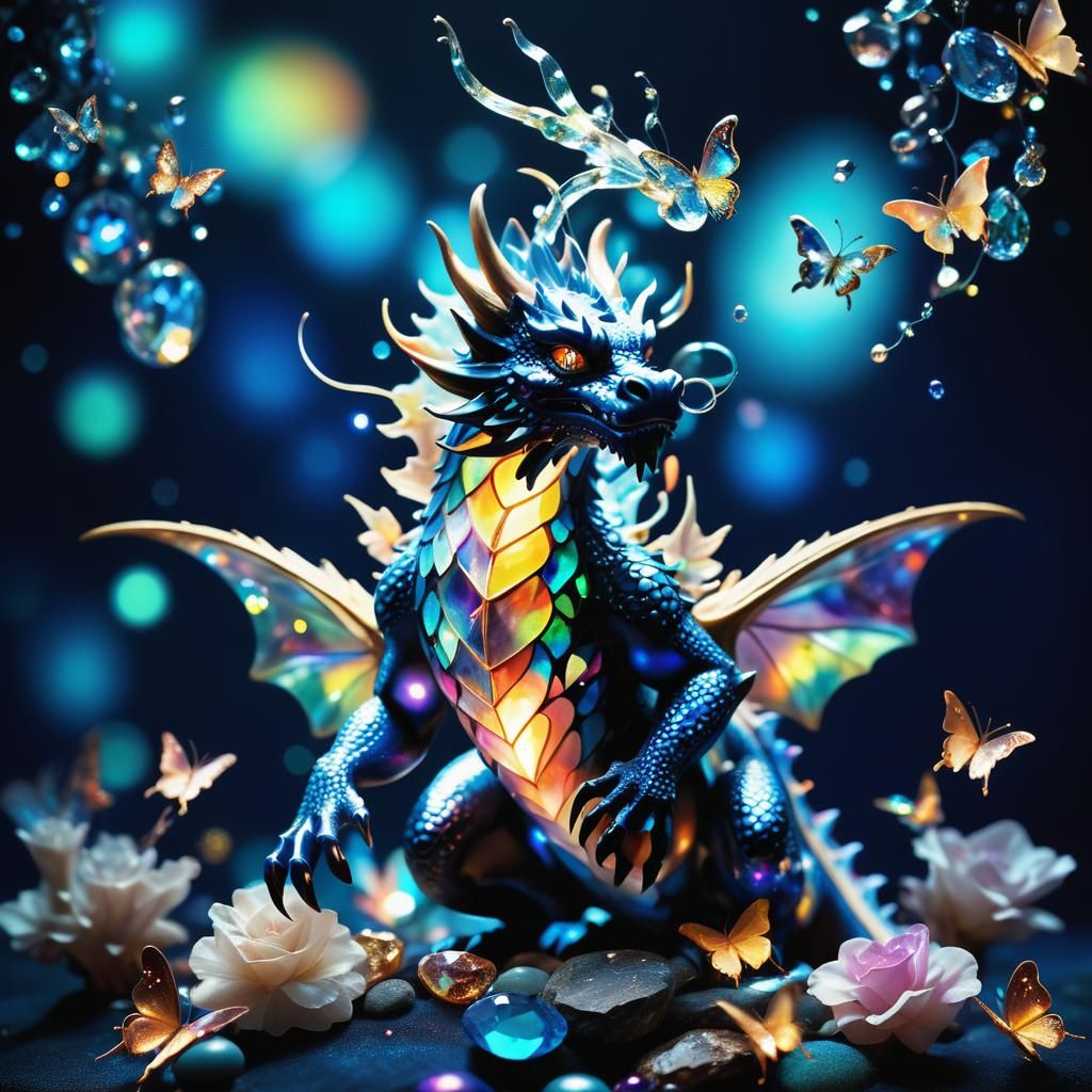 Luminous Dragon with Gemstones in Surrealist Style
