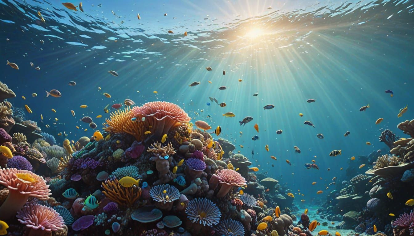 Underwater Rainbow Coral Reef: Vibrant Digital Art
