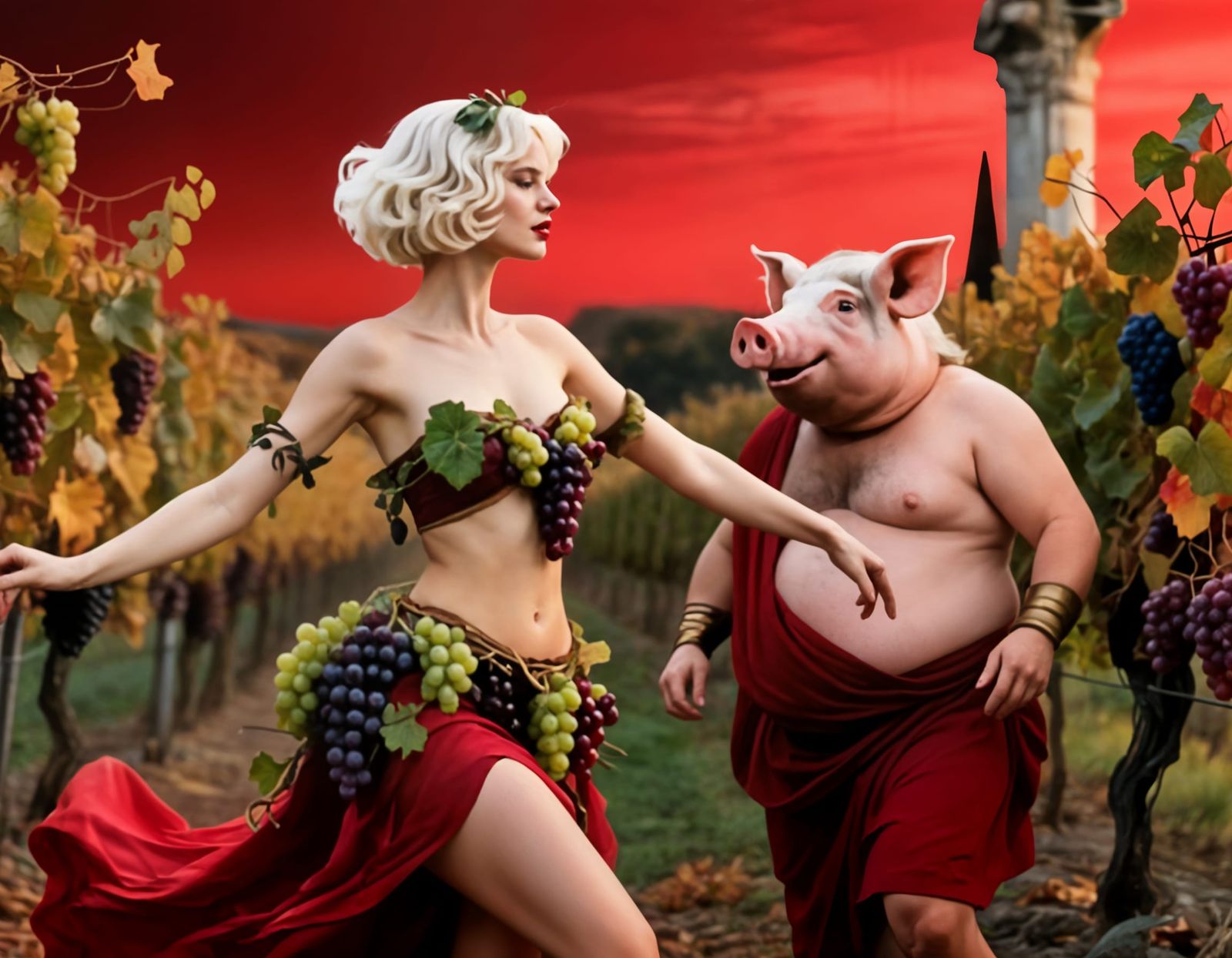 Bacchanal Dance with Bacchus in Roman Vineyard