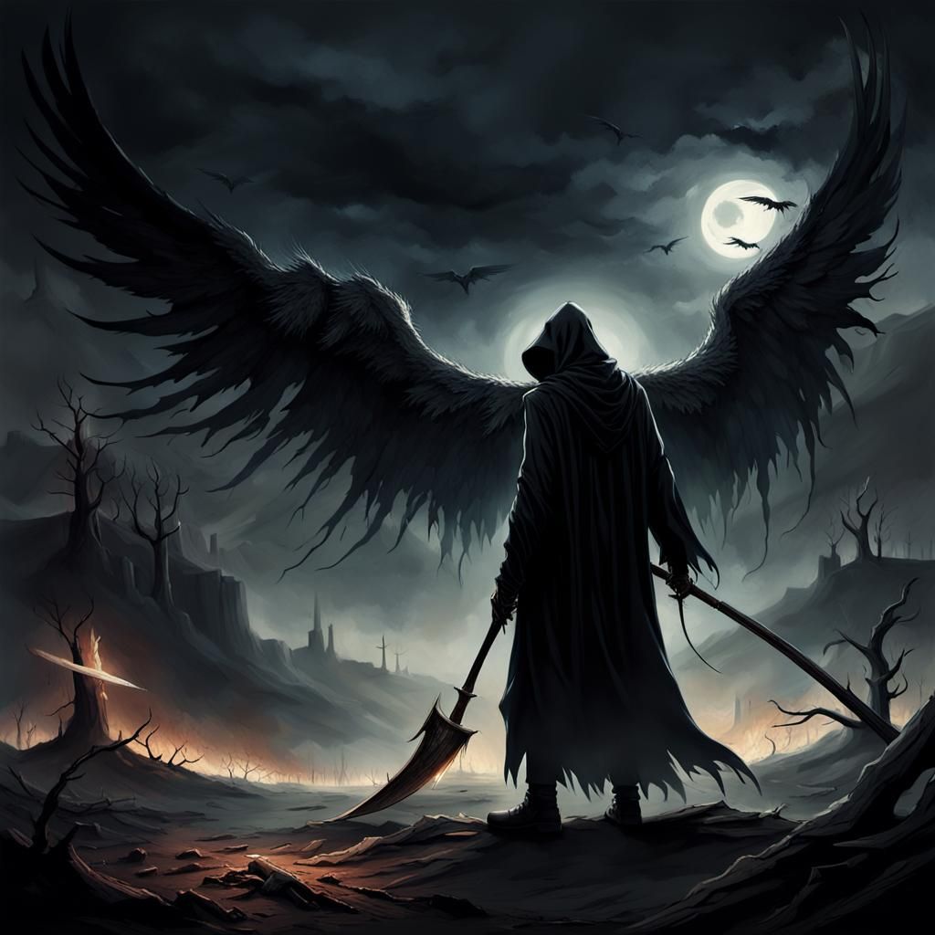 Grim Reaper with Angel Wings in Dark Fantasy Style