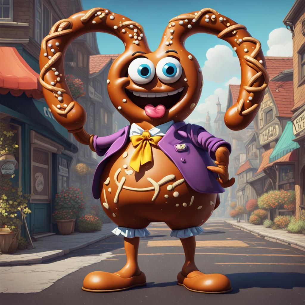 Pretzel Character in Bloomers: Retro Comic Art