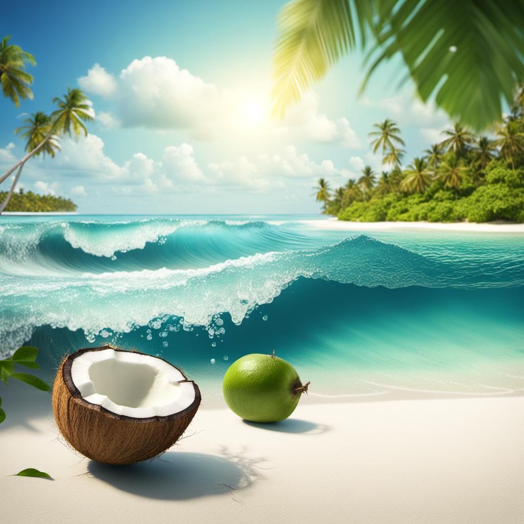 Maldives Summer Coast with Coconut Water: Matte Painting