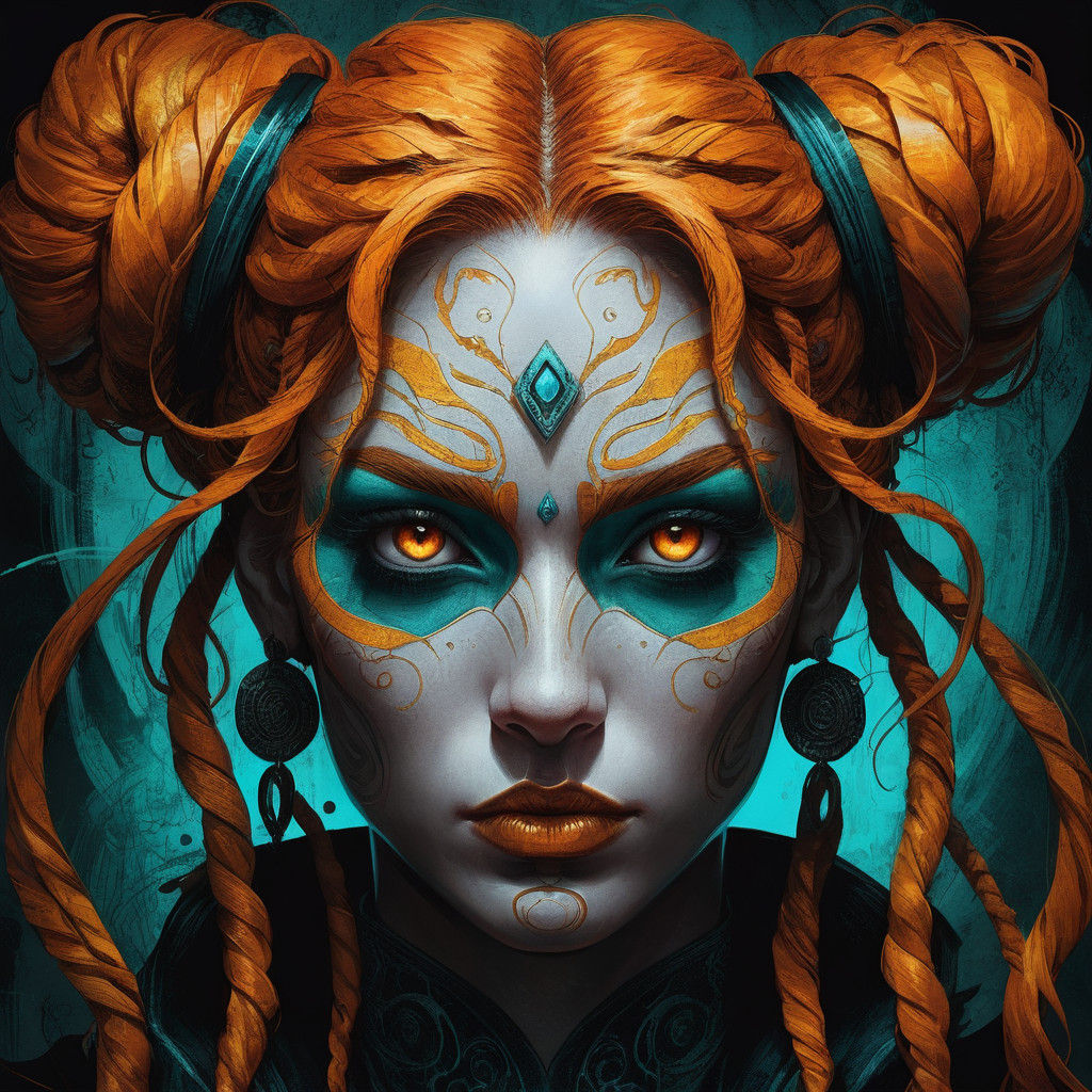 Fantasy Portrait in Dark Fantasy Style with Intricate Curly....