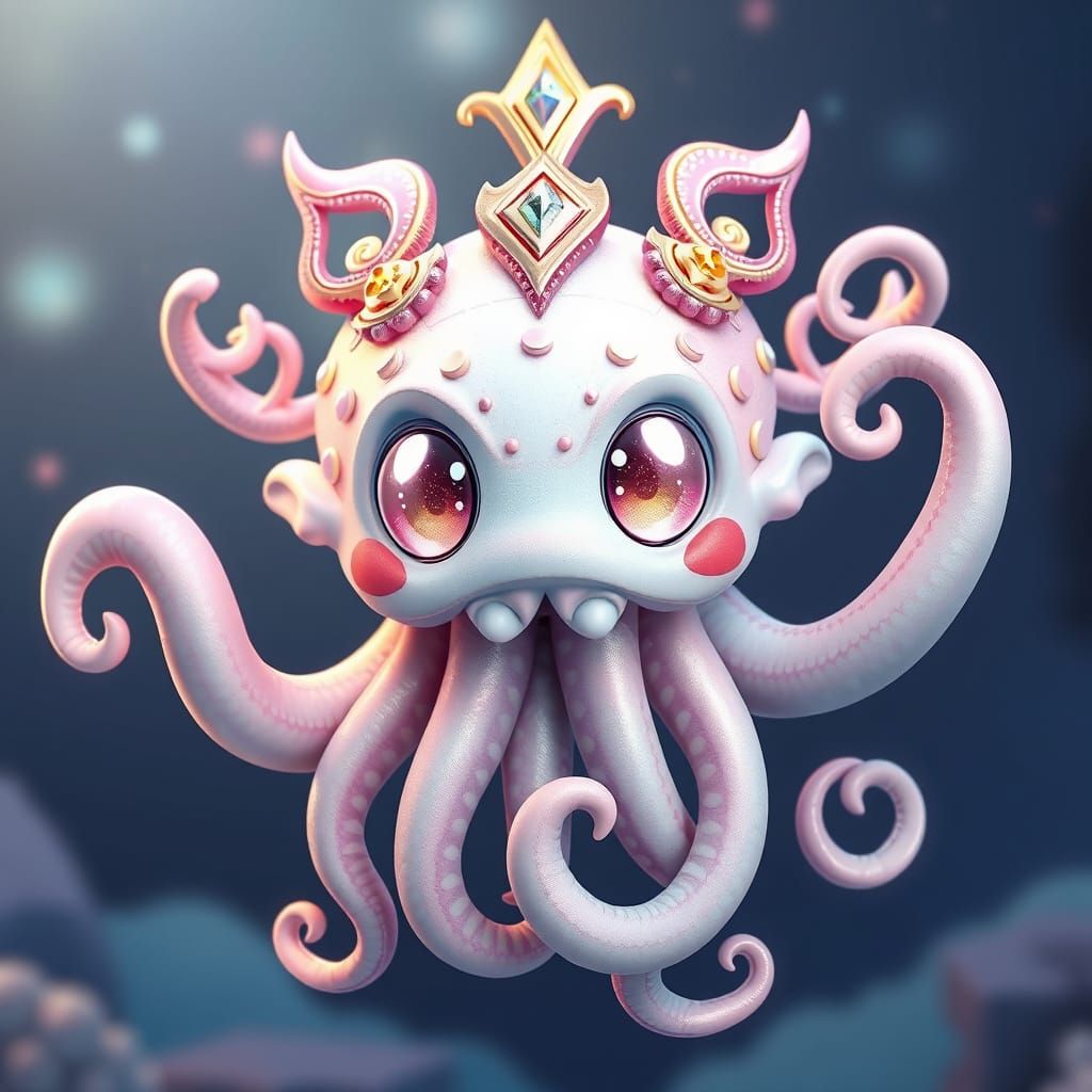 Cute Mythical Kraken with Shimmering Eyes in Anime Style