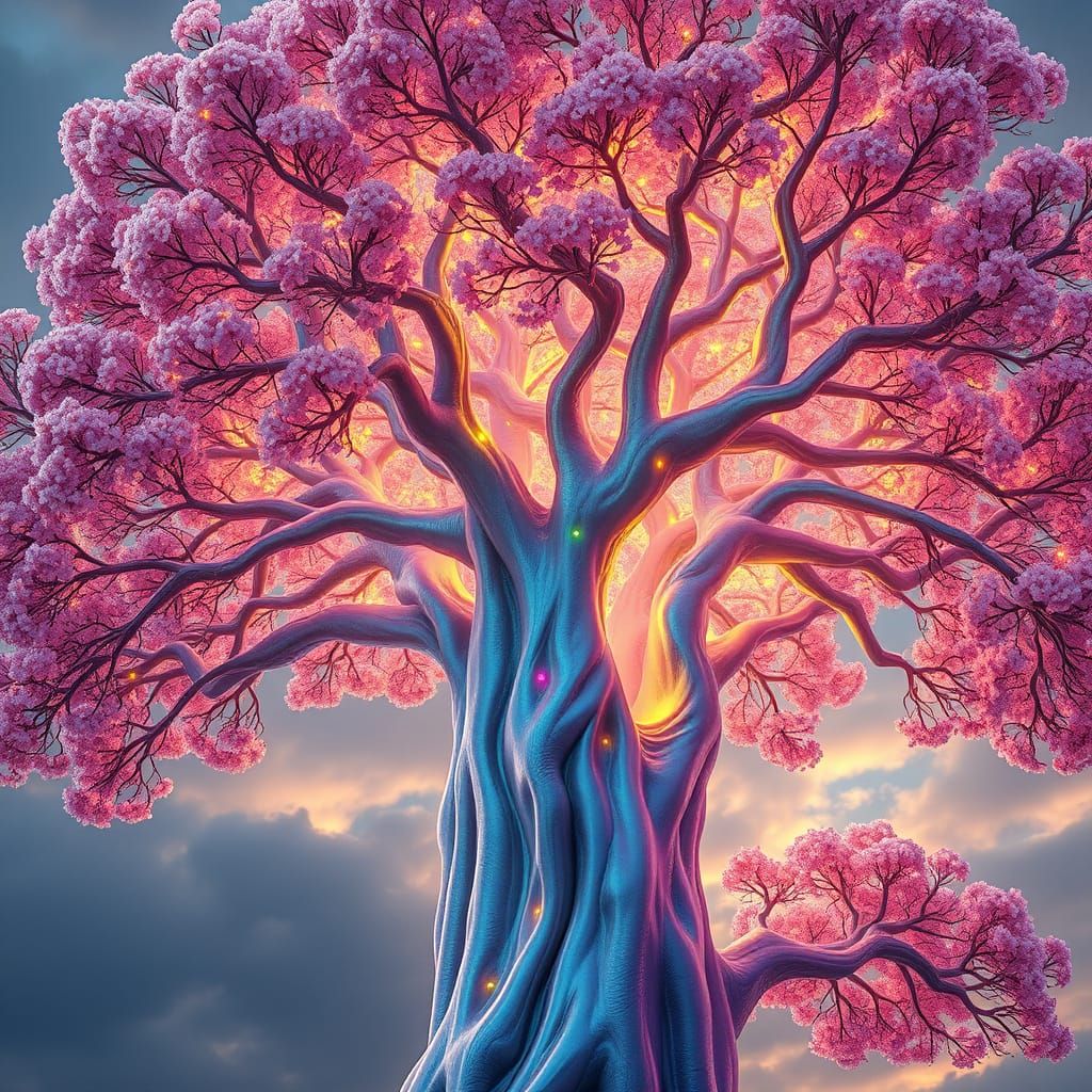 Ethereal Tree in Shimmering, Iridescent Hues