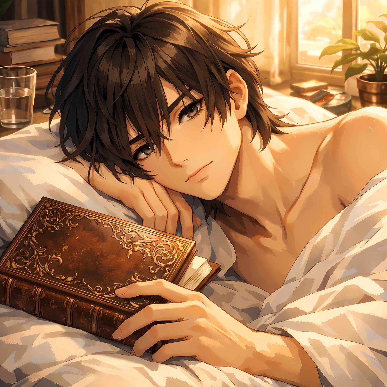Beautiful Young Man in Morning Light, Anime Style