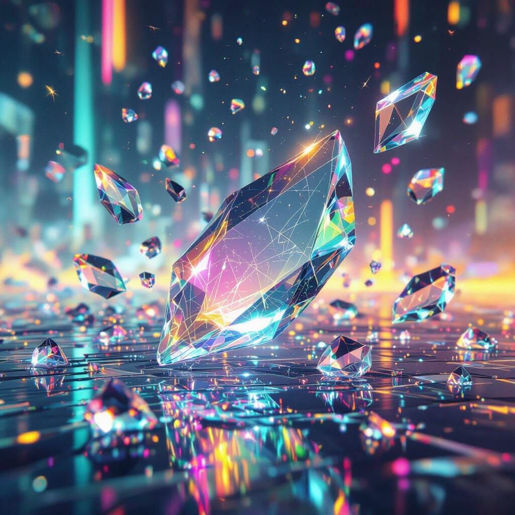 Glowing Glass Shards in a Neon Landscape