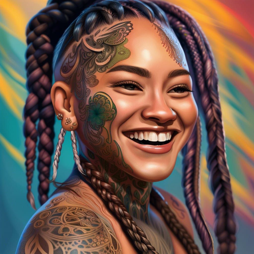 Hyperrealistic Portrait of Pacific Islander with Braids