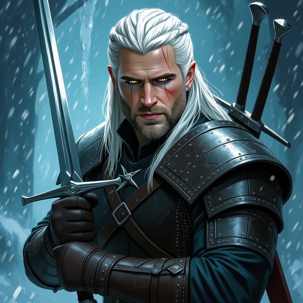 Geralt of Rivia: Dark Fantasy Digital Rendering