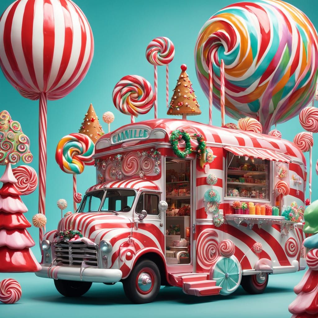 Whimsical 50s Christmas Food Truck in Candyland