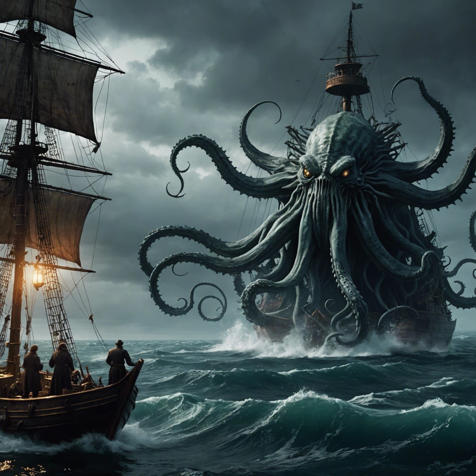 Kraken's Wrath: Ship Destroyed in Matte Painting