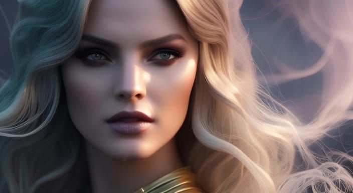 Luminescent Mermaid Goddess Portrait in Hyper-Realistic Styl...