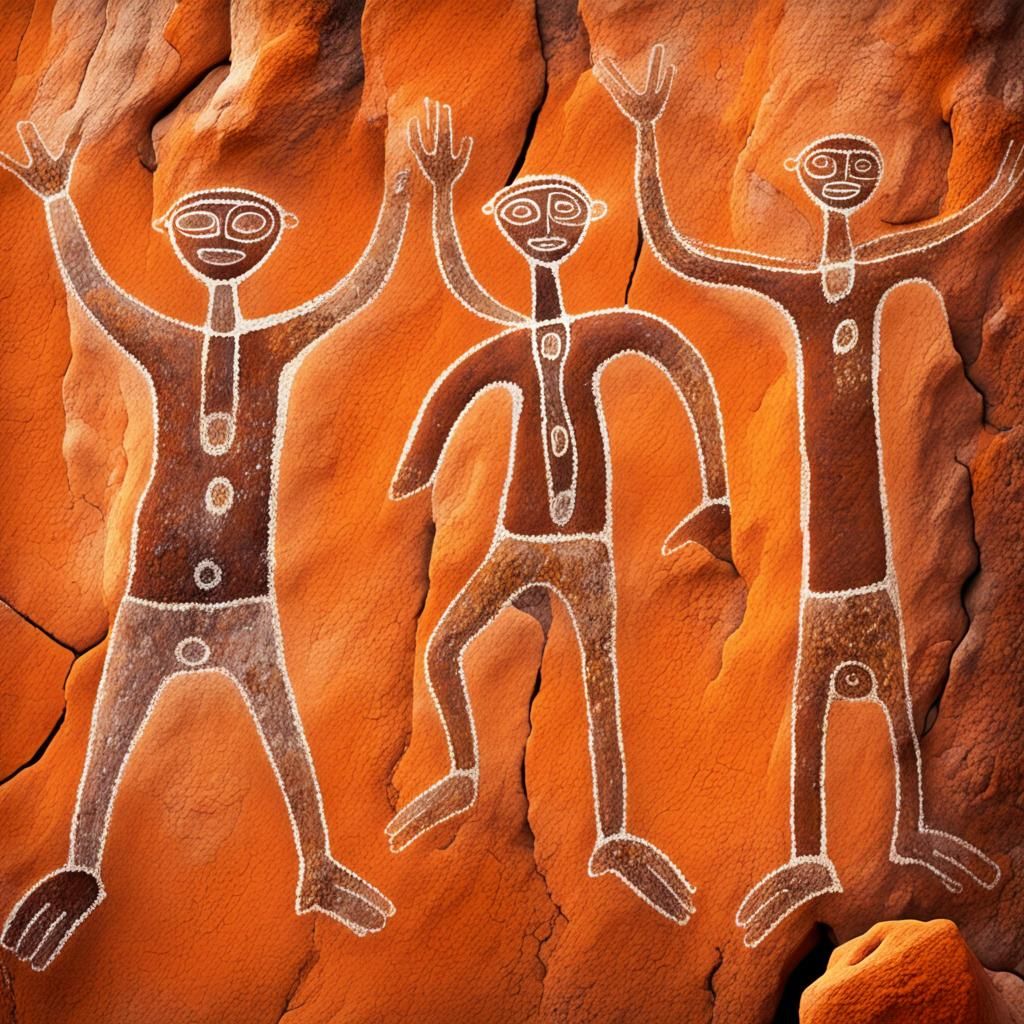 Wandjina Spirits in Aboriginal Rock Art Style
