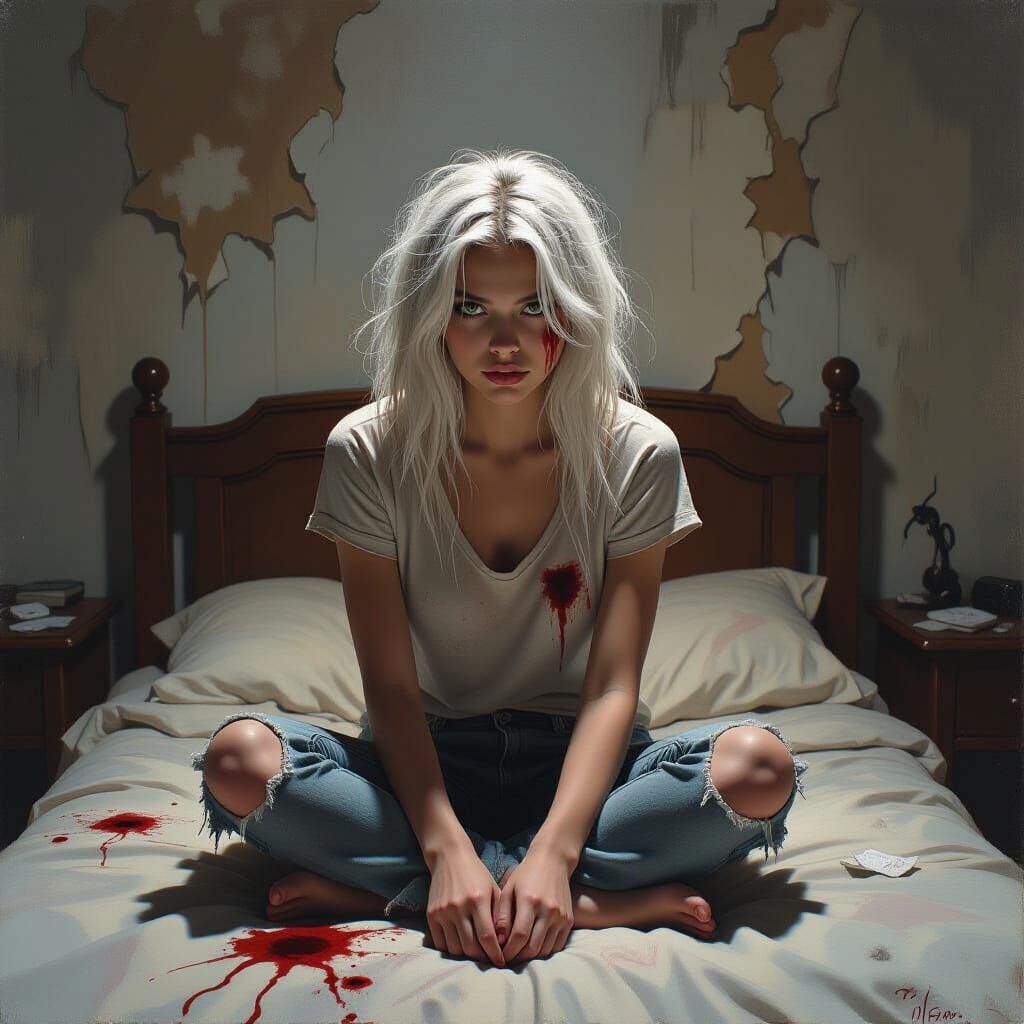 Disturbing Portrait of Woman in Disheveled Room