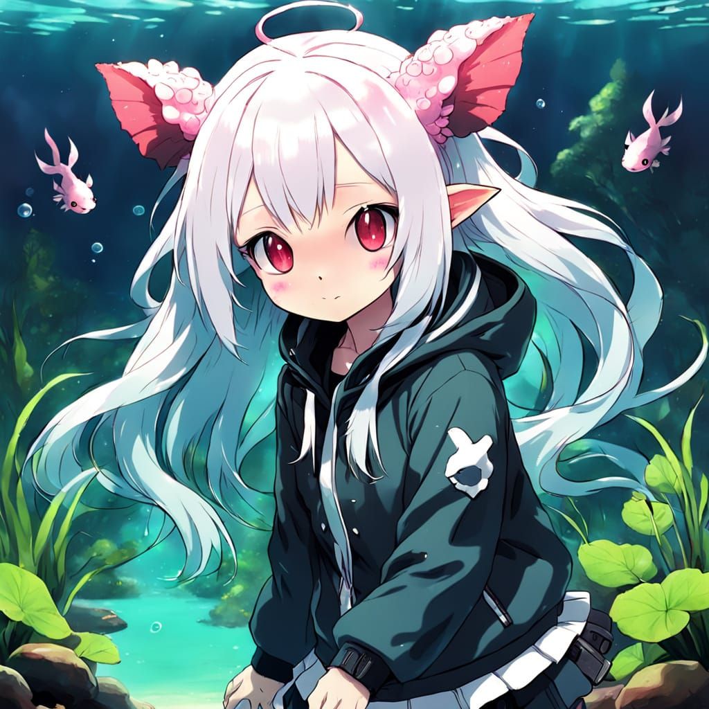 Anime Axolotl Hybrid Girl