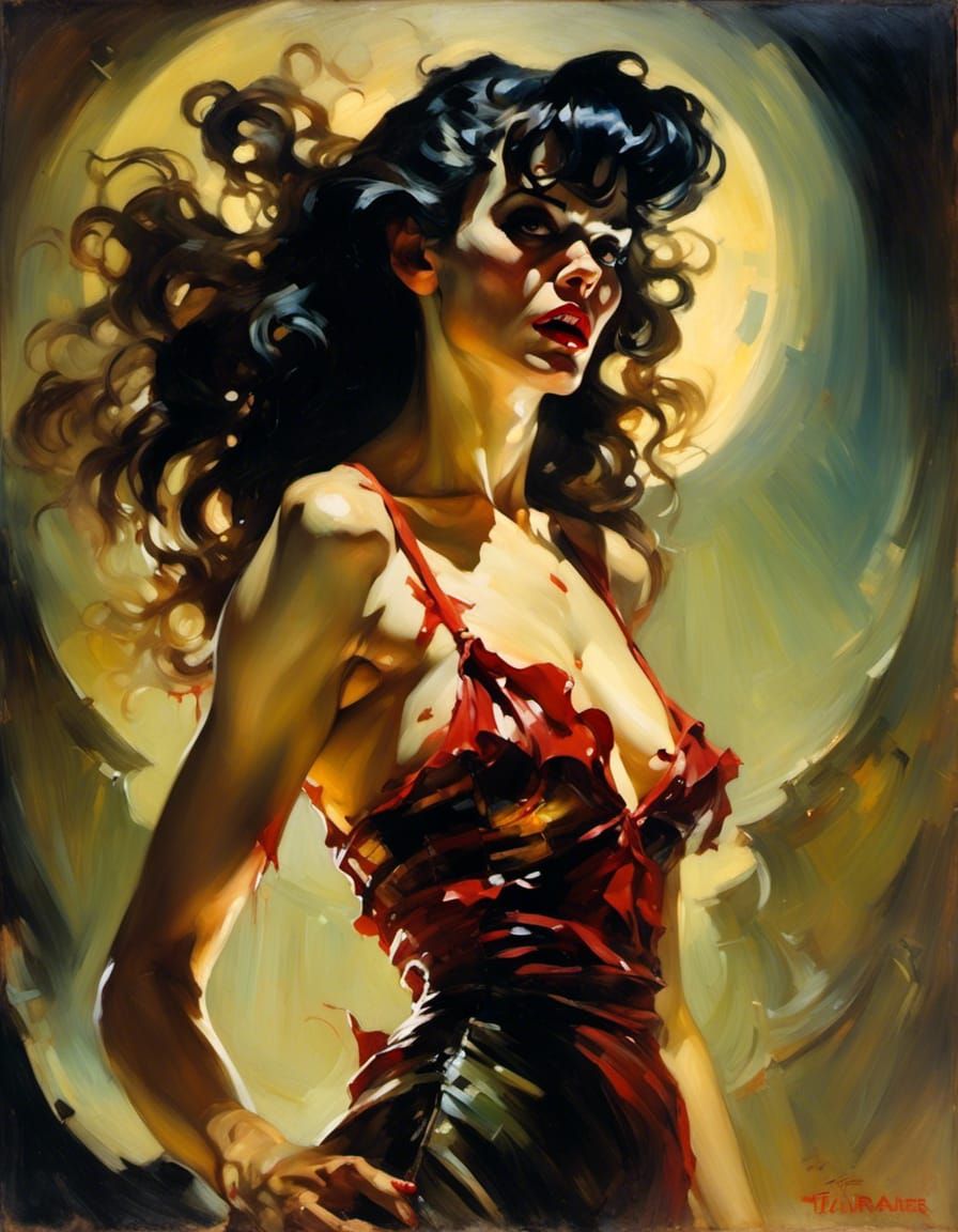 Scary Vampirella in Chiaroscuro Oil Painting