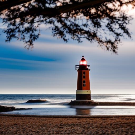 Coastal Lighthouse on Sandy Beach, Professional Photography