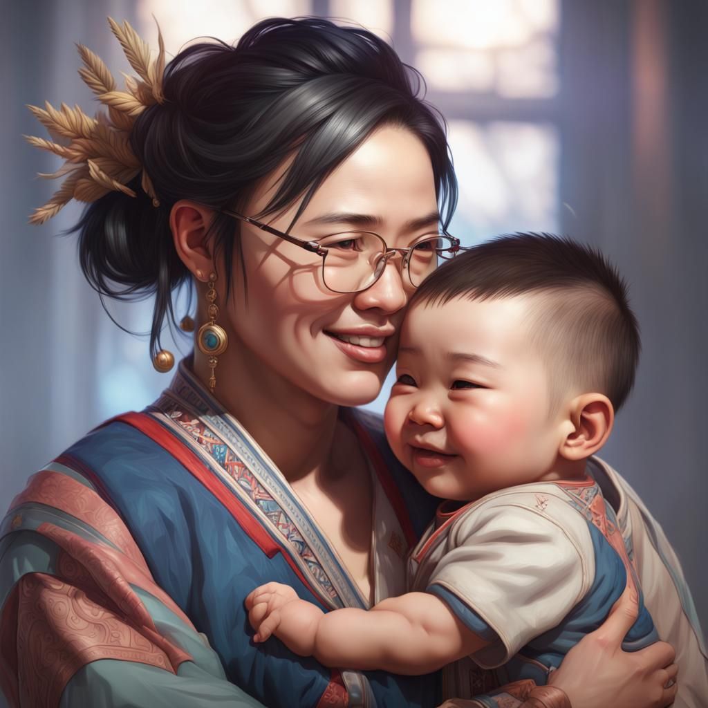 Joyful Hmong Mother and Baby Portrait