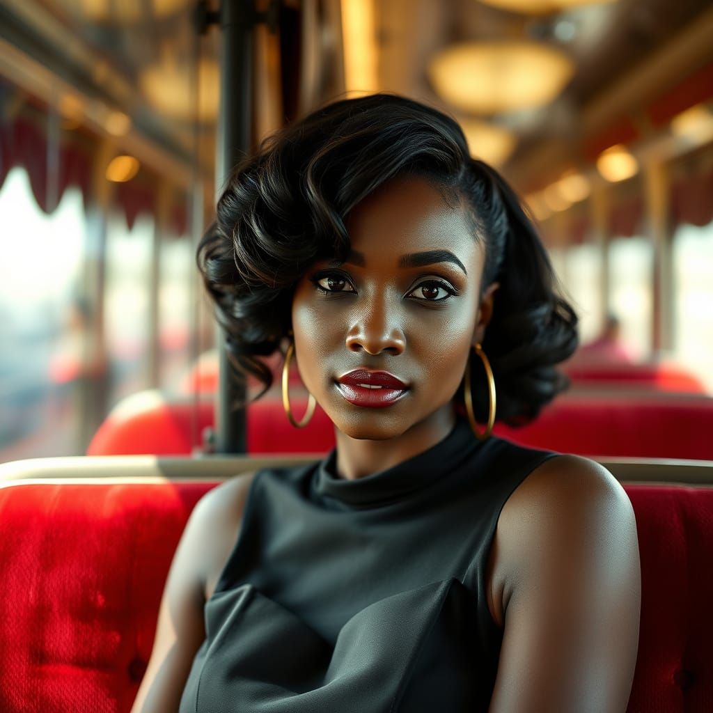 Gorgeous Black Woman on 1920s Orient Express Velvet Bench