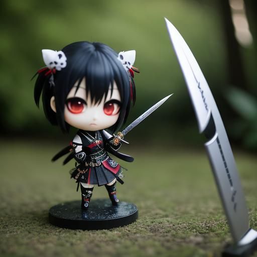 Gothic Chibi Girl with Swords in Professional Photography
