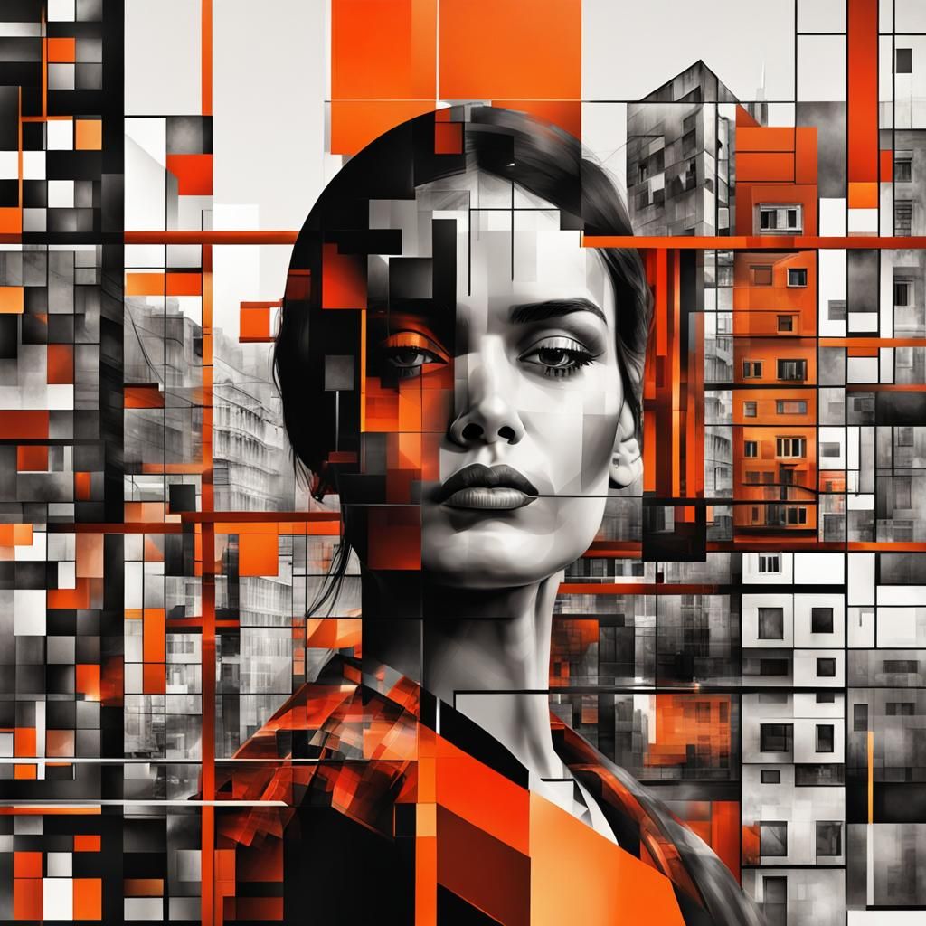 Gypsy Woman Double Exposure in Bauhaus Style