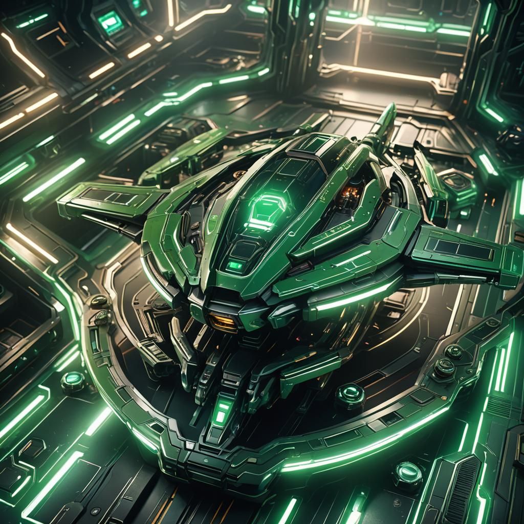 Green-Lit Spaceship Escape Pod: Sci-Fi Concept Art