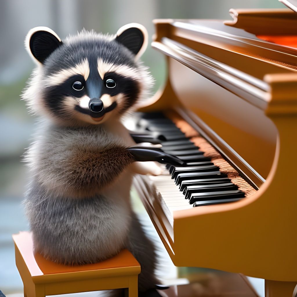Raccoon Pianist in Dreamcore Inkpunk Style