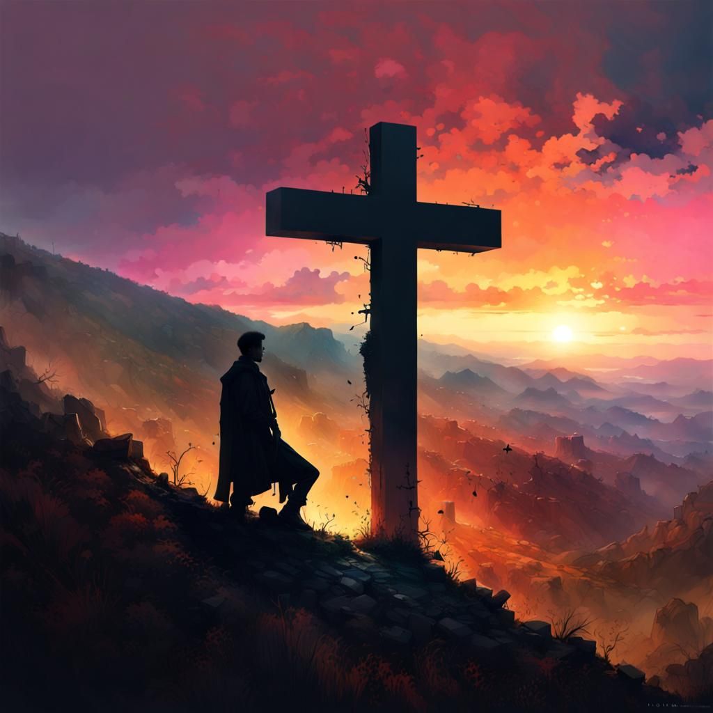 Silhouette of Cross at Sunset: Dramatic Concept Art