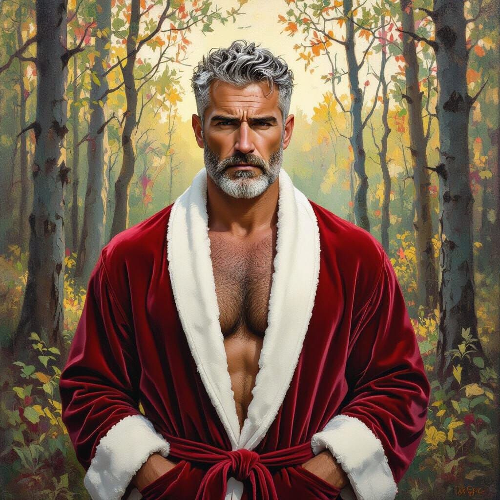 Angry Man in Velvet Robe, Klimt-Inspired Portrait