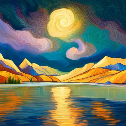 Aurora Over Fjord in Van Gogh Style