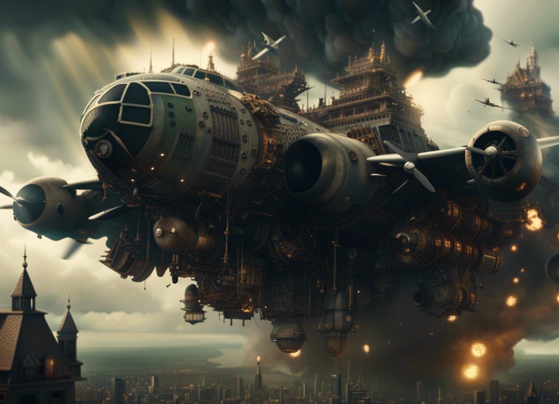 Epic Flying Fortress in Digital Matte Painting