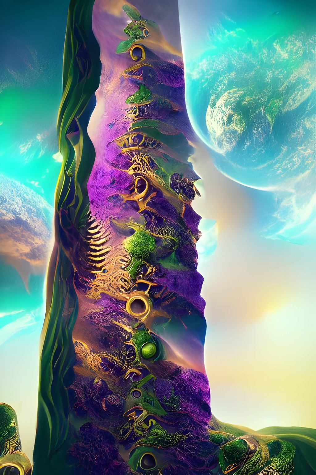 Surreal Alien Fractal Landscape in Purple and Gold