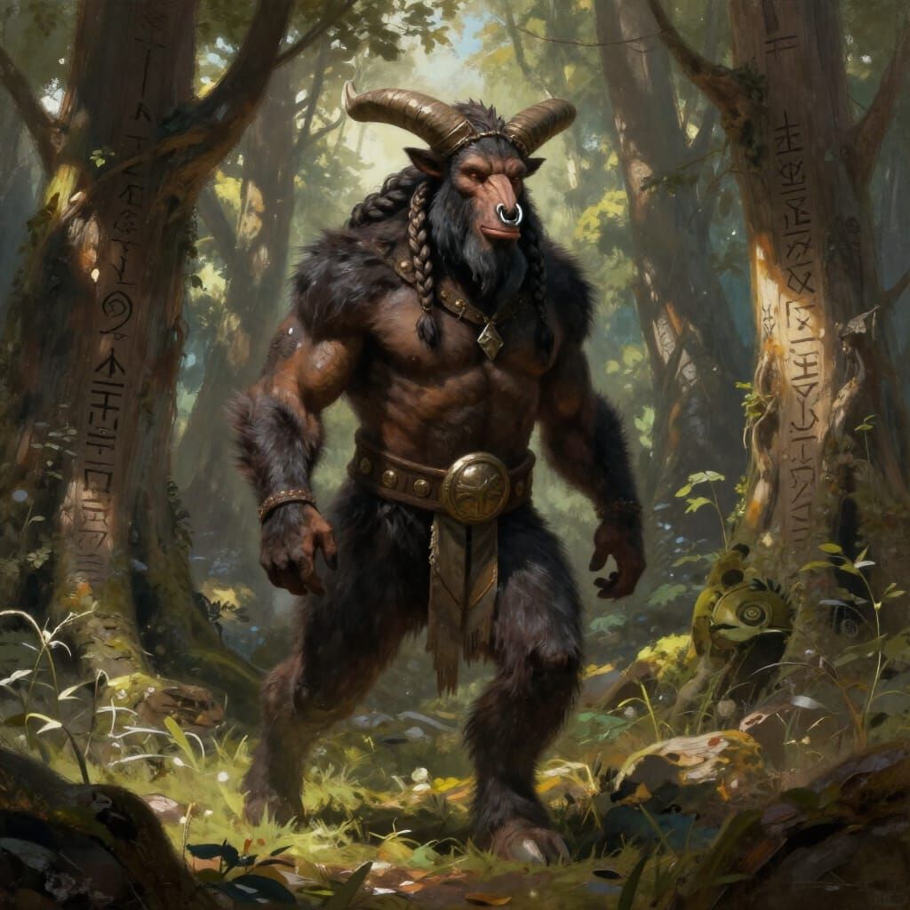 Male Minotaur in Mystical Forest Clearing