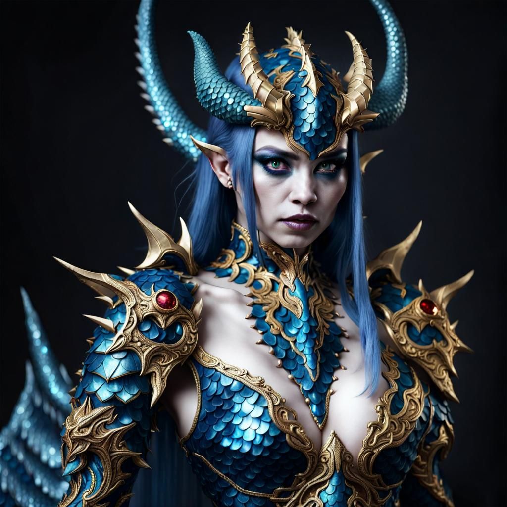 Evil Demon Woman in Jeweled Dragon Scale Armor