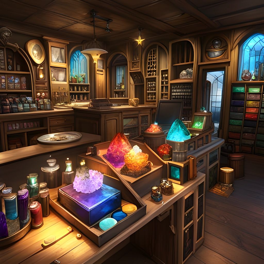 Hyperdetailed Crystal Shop Digital Painting