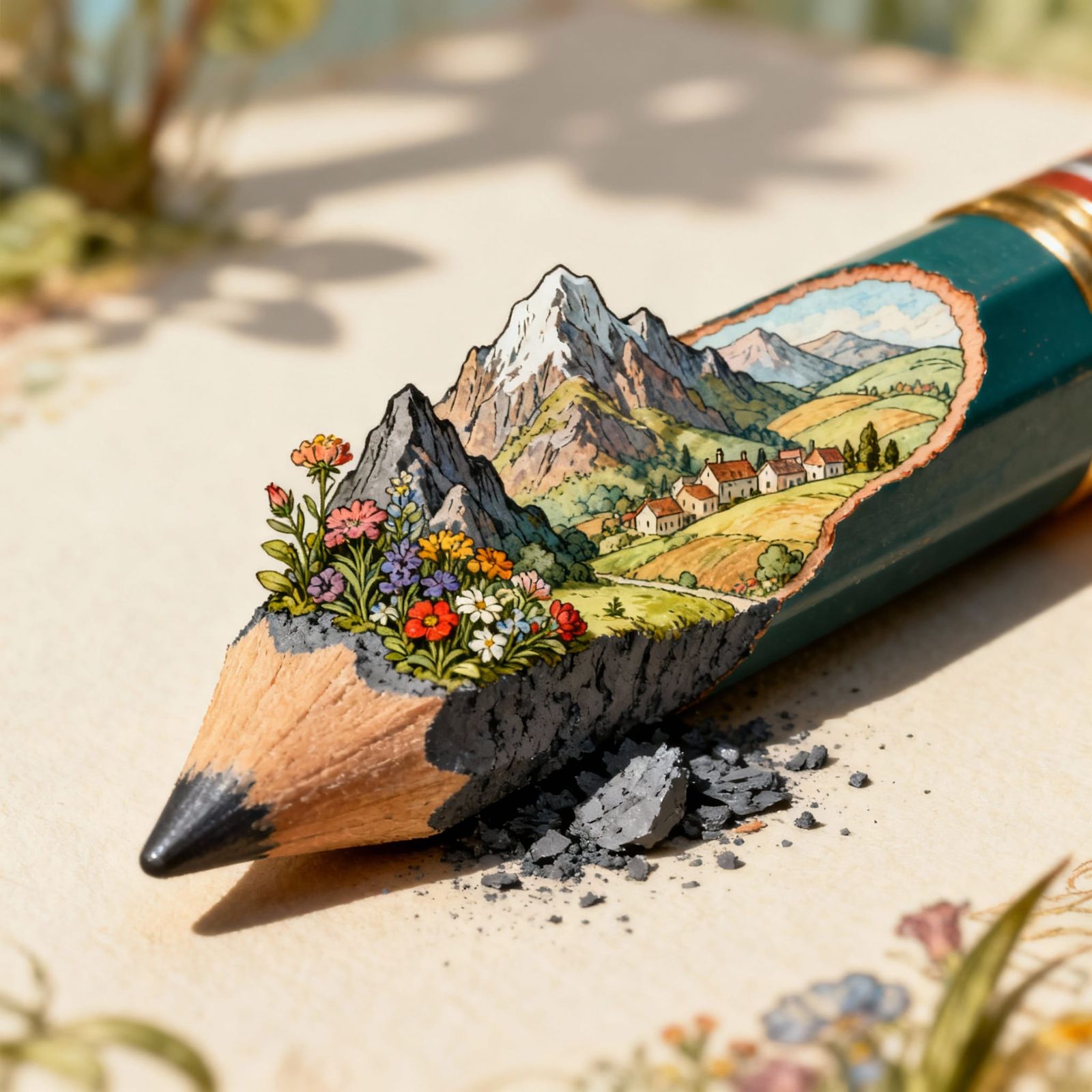 Miniature World Inside Pencil: Storybook Illustration