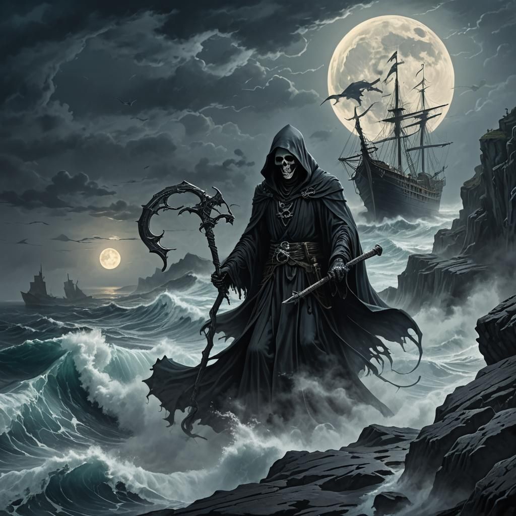 Dramatic Seascape: Grim Reaper and the Engulfed Ship