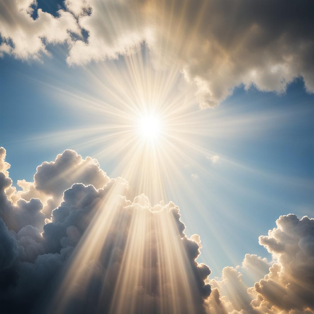Divine Light Beams Through Heavenly Clouds