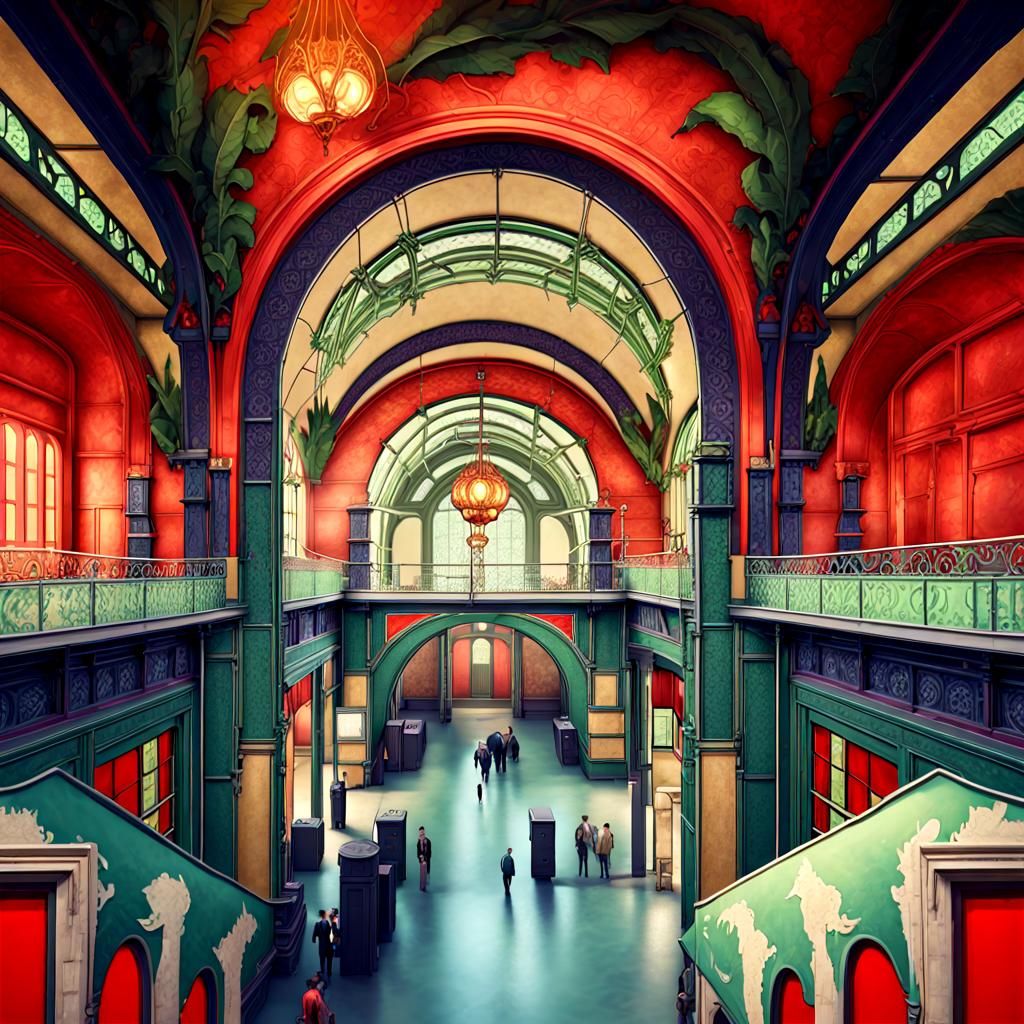 Interior of 1920s big city train station