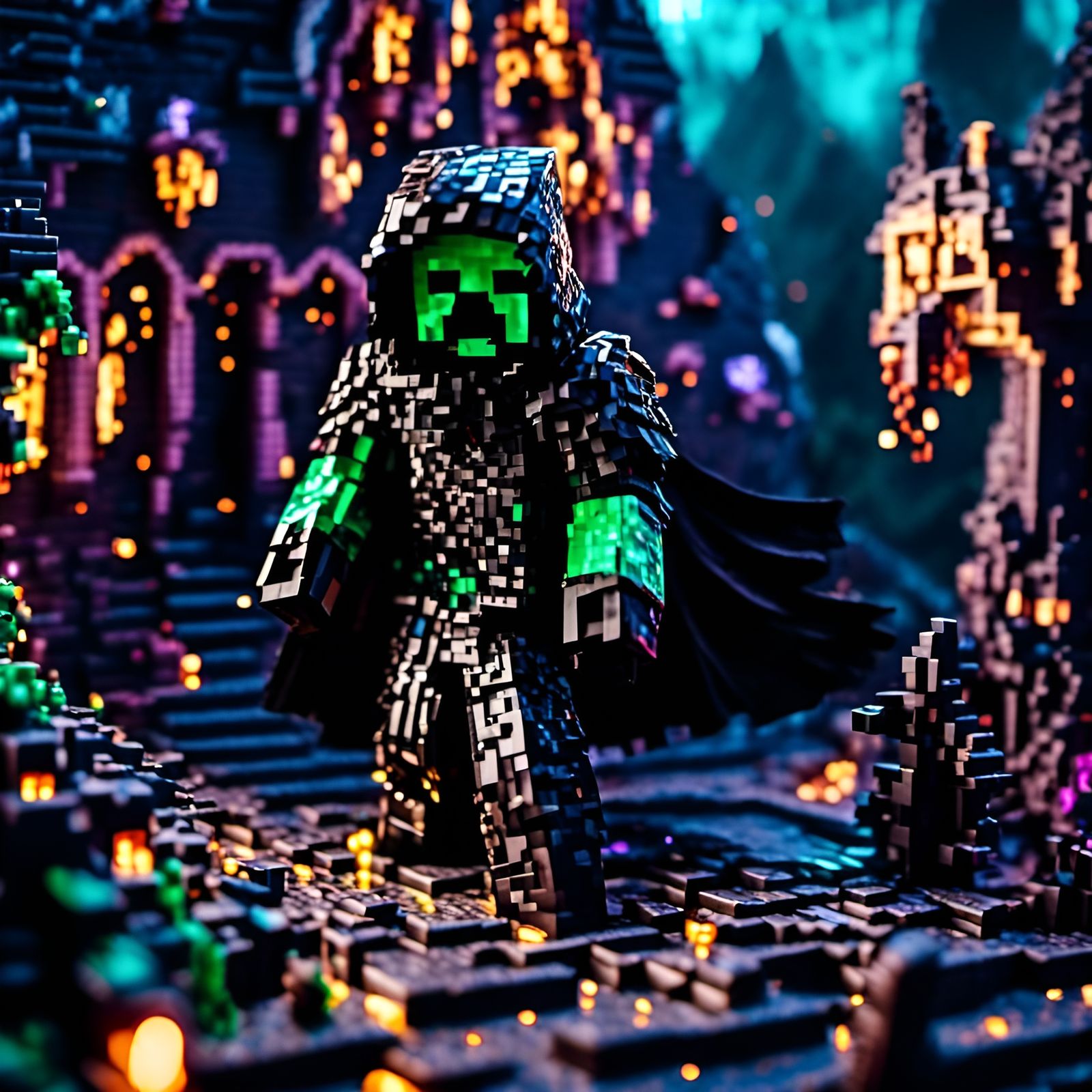 Minecraft Figure in Black Cloak Portrait
