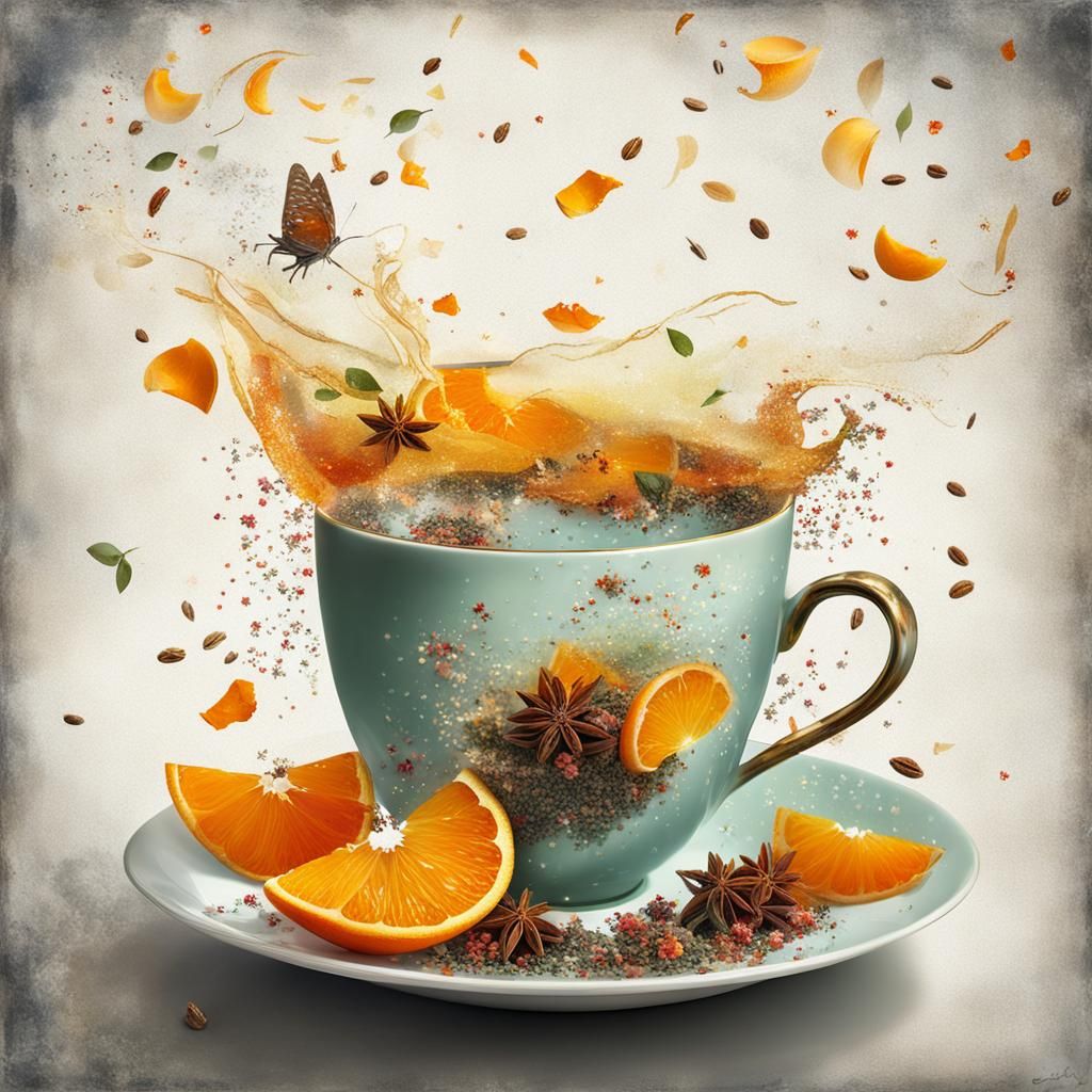 Detailed Cup of Tea in Pino Daeni Style