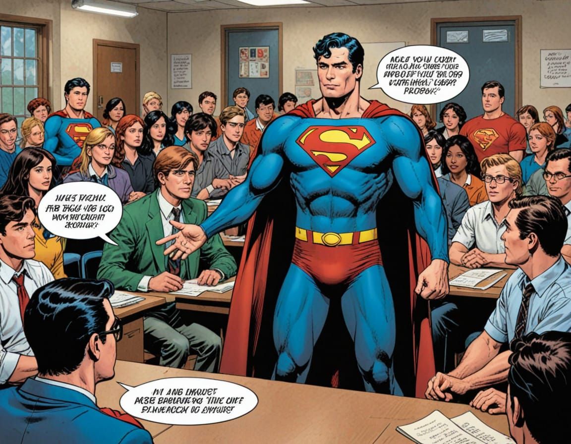 Vintage Comic Style Superman Teaches High School