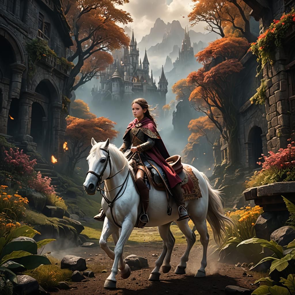 Little Girl on Horse: Detailed Matte Painting